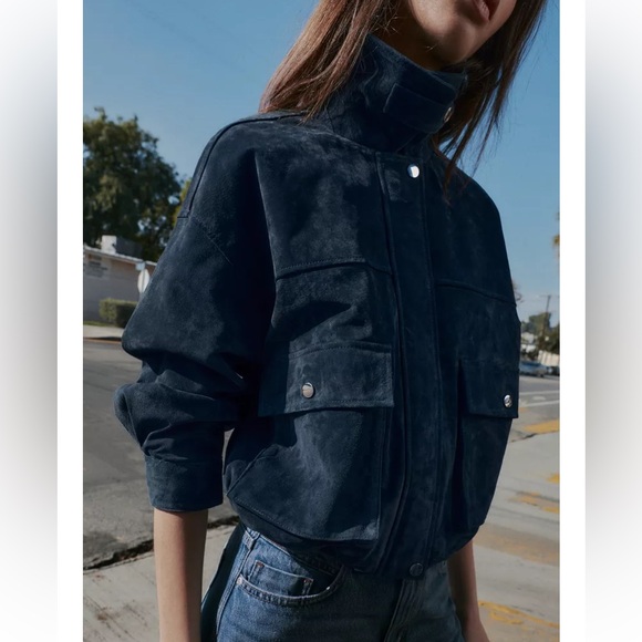 Zara 100% Leather Bomber Jacket